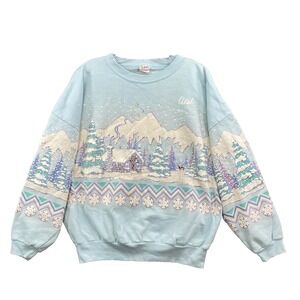 Vintage Lifestyles Sweatshirt OS Pastel Boxy Nordic Ski Holiday Xmas 80s 90s USA